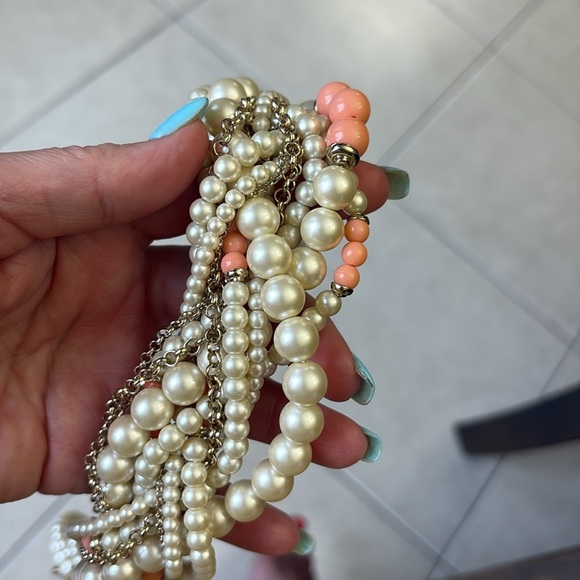 Banana Republic multi strand torsade faux pearl coral gold necklace Chocker - Picture 12 of 12